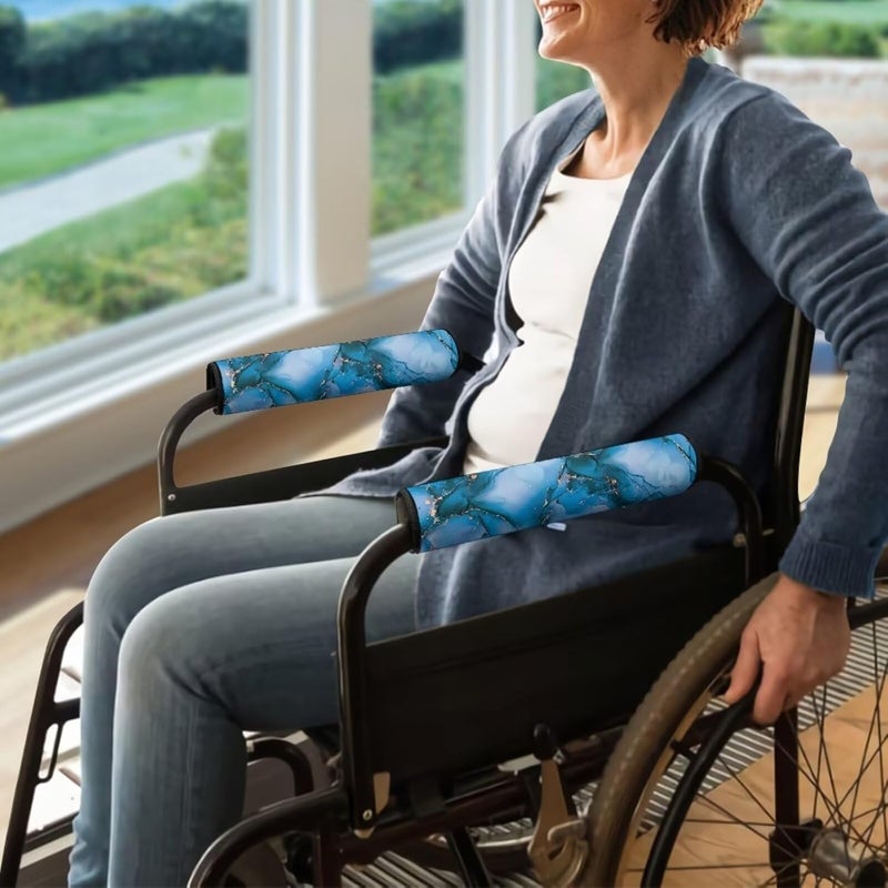 Vanideaoty Blue Marble Wheelchair Arm Pads 2 PCS Adjustable Chair Arm Covers Elastic Washable Office Chair Pads for Padded Rest, Kids, Adults - Image 5